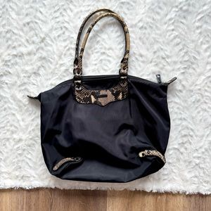 Rebecca Minkoff Black Nylon Shoulder Bag with Snakeskin Accent